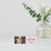 Carte De Visite Mini Blush Pink Script Photo Makeup (Debout devant)