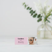 Carte De Visite Mini Blush Rose Noir Script Photo Lash Studio (Debout devant)