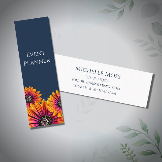 Carte De Visite Mini Boho Botanical Daisies tendance Navy Blue