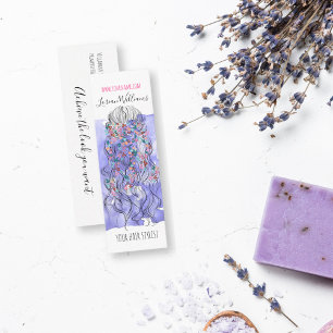 Carte De Visite Mini Boho Chic Violet Mariée Coiffure Aquarelle Floral