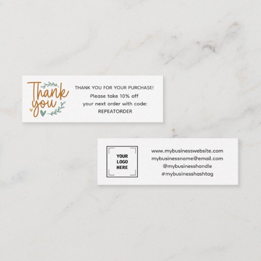 Carte De Visite Mini Boho script handwriting thank you logo (Devant / Derrière)