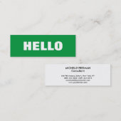 Carte De Visite Mini Bonjour Simple Simple Clean Green Blanc Profession (Devant / Derrière)
