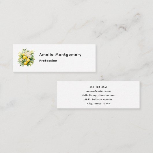 Carte De Visite Mini Bouquet de citrons aux fleurs blanches (Devant / Derrière)