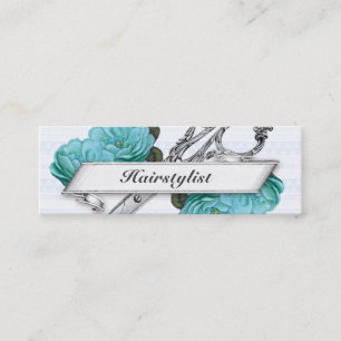 Carte De Visite Mini budget chic bleu de coiffeur floral vintage