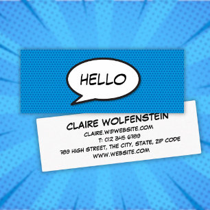 Carte De Visite Mini Bulle de texte amusante HELLO Livre de bande dessi