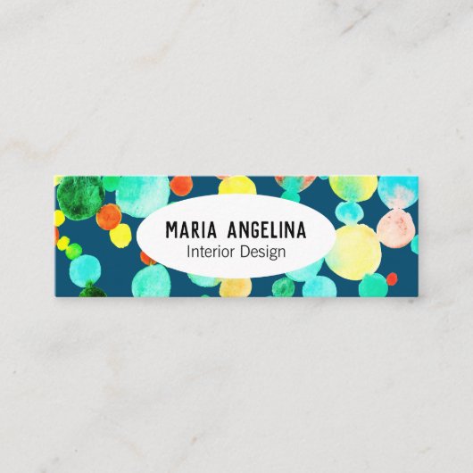 Carte De Visite Mini Bulles Aquarelle Points & Points Cercles Bleu Vert (Devant)