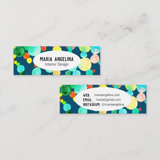 Carte De Visite Mini Bulles Aquarelle Points & Points Cercles Bleu Vert (Devant / Derrière)