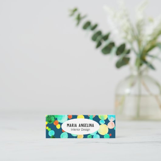 Carte De Visite Mini Bulles Aquarelle Points & Points Cercles Bleu Vert (Debout devant)