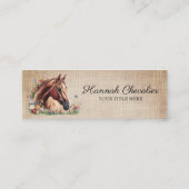Carte De Visite Mini burlap rustique, cheval avec équestre fleur sauvag (Dos)
