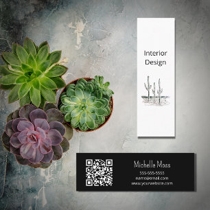 Carte De Visite Mini Cactus du désert Code QR Design d'intérieur simple