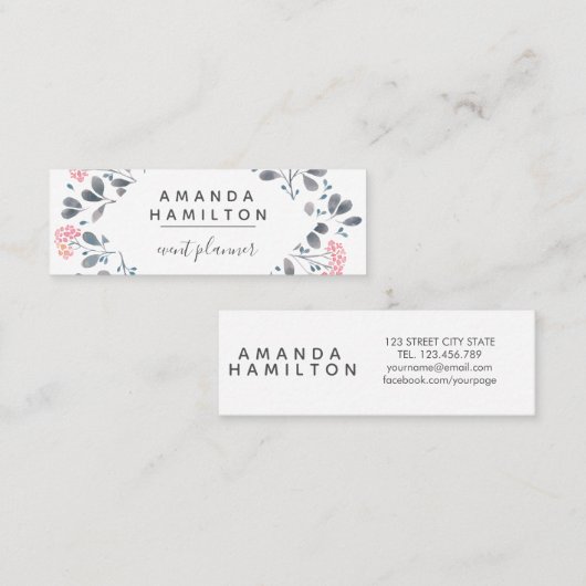 Carte De Visite Mini Cadre d'aquarelle Girl Classy gris bouquet (Devant / Derrière)