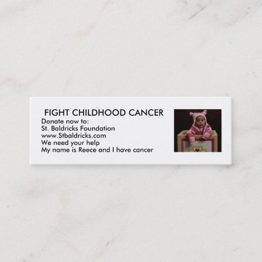Carte De Visite Mini Cancer d'enfance de combat (Devant)