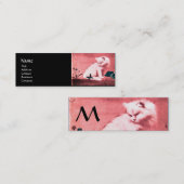 Carte De Visite Mini CHAT BLANC AVEC MONOGRAMME DE PAPILLON NOIR perle (Devant / Derrière)