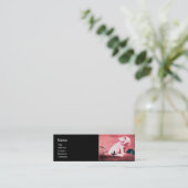 CARTE DE VISITE MINI CHAT BLANC AVEC POITRINE NOIR MONOGRAMME ROSE (Debout devant)