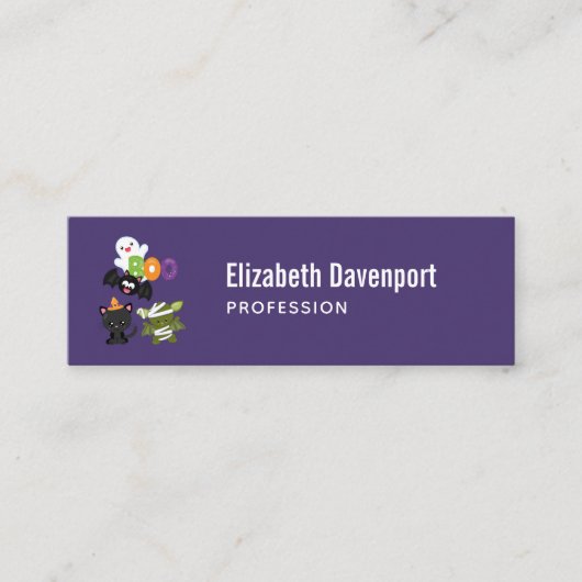 Carte De Visite Mini Chat de Cute Halloween, bat, mummy et ghost (Devant)