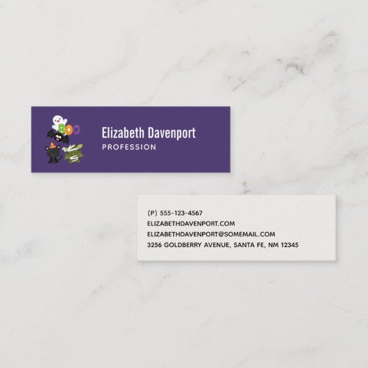 Carte De Visite Mini Chat de Cute Halloween, bat, mummy et ghost (Devant / Derrière)