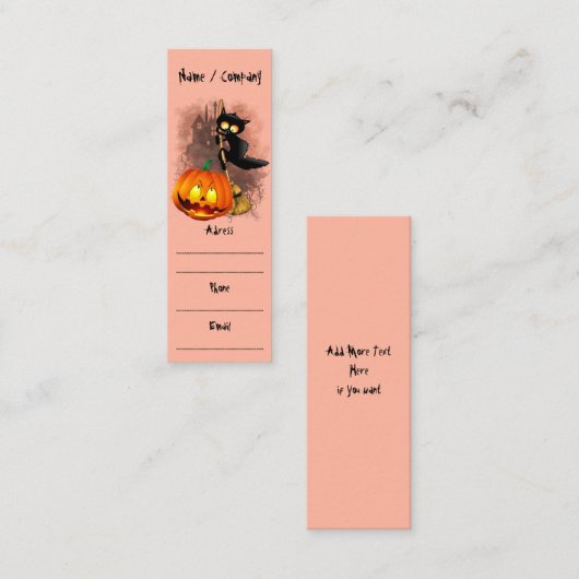 Carte De Visite Mini Chat effrayé par Citrouille Fun Halloween caractèr (Devant / Derrière)