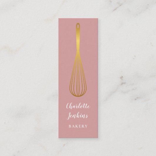 Carte De Visite Mini Chef pâtissier Dusty Rose Whisk d'or  (Devant)