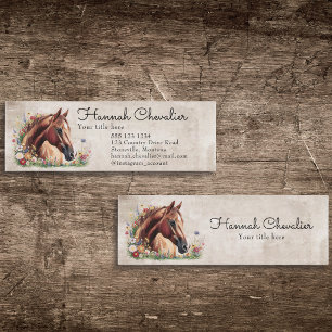 Carte De Visite Mini cheval aux fleurs sauvages, équitation campagnarde