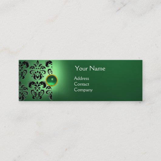 Carte De Visite Mini CHIC DAMASK GEM MONOGRAS vert (Devant)