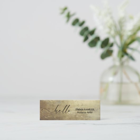 Carte De Visite Mini Chic or Foil Élégant Hello Minimal Calligraphie (Debout devant)