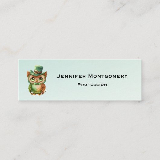 Carte De Visite Mini Chouette mignonne dans un chapeau vert (Devant)