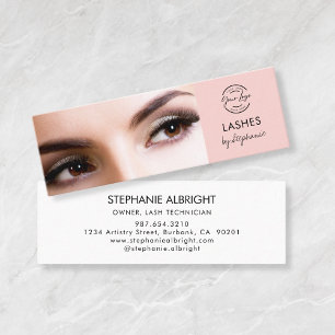 Carte De Visite Mini Cils de photo de script noir rose blush
