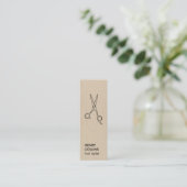 Carte De Visite Mini Ciseaux de coiffeur Code QR Papier Kraft Beige (Debout devant)