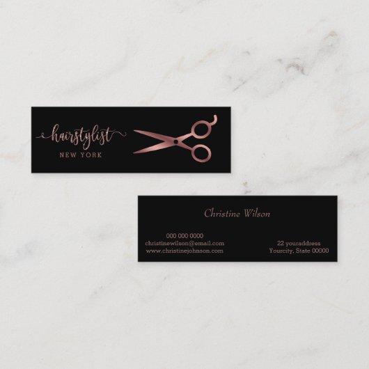 Carte De Visite Mini ciseaux d'or faux rose (Devant / Derrière)