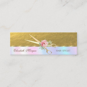 Carte De Visite Mini Ciseaux élégants dorés faux, Rose, Holographiques