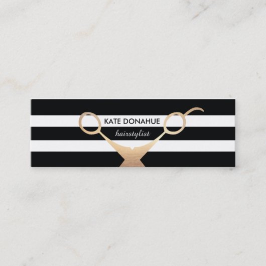 Carte De Visite Mini Ciseaux Salon rayé noir et blanc (Devant)