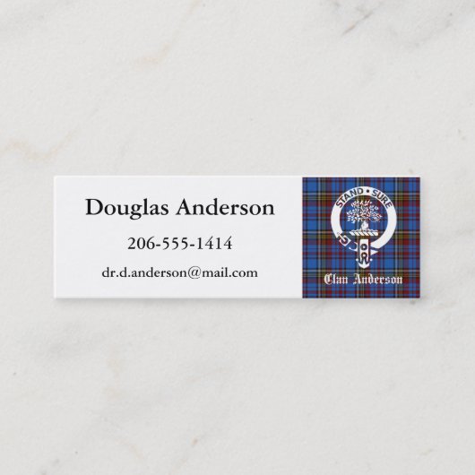 Carte De Visite Mini Clan écossais Anderson Crest & Tartan (Devant)