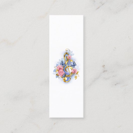 Carte De Visite Mini Clé de sol avec roses roses (Devant)