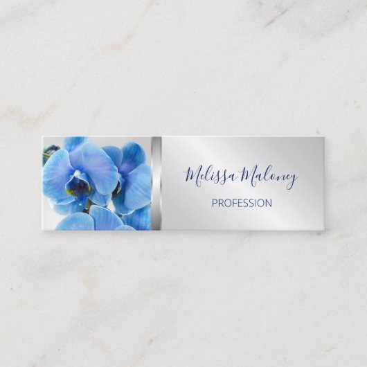 Carte De Visite Mini Code QR | Argent orchidée bleue (Devant)