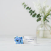 Carte De Visite Mini Code QR | Argent orchidée bleue (Debout devant)