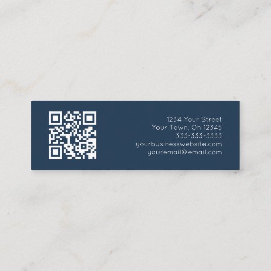 Carte De Visite Mini Code QR Botanical Greenery Marine Bleu Blanc (Dos)