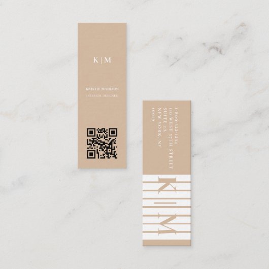 Carte De Visite Mini Code Qr Concepteur intérieur minimal tendance (Devant / Derrière)