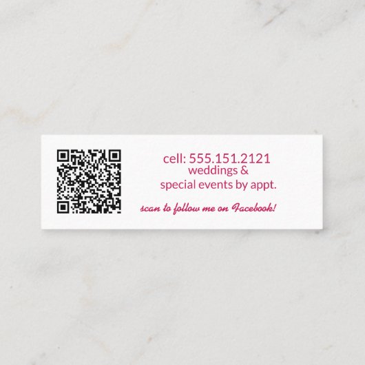 Carte De Visite Mini Code QR de l'artiste de maquillage rose chaud (Dos)