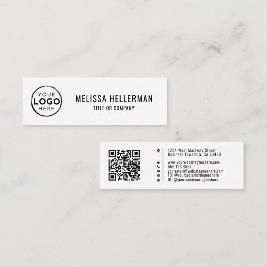 Carte De Visite Mini Code QR de logo professionnel blanc (Devant / Derrière)