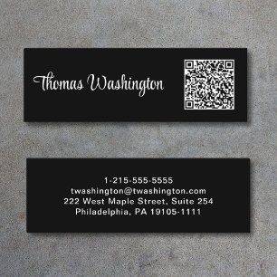 Carte De Visite Mini Code QR de script professionnel noir