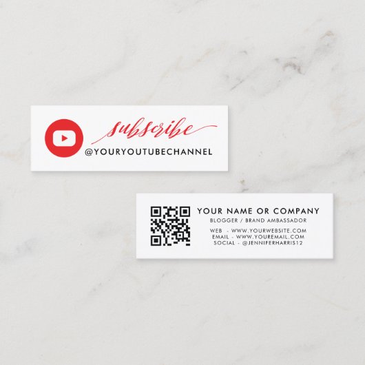 Carte De Visite Mini Code Qr de YouTube moderne (Devant / Derrière)