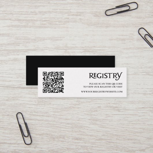Carte De Visite Mini Code QR Enclosure Registre Chic Royal Moderne Noir (Devant/Arrière en situation)