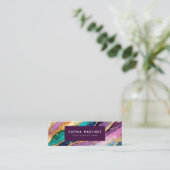 Carte De Visite Mini Code QR & Logo Élégant Agate arc-en-ciel paillette (Debout devant)