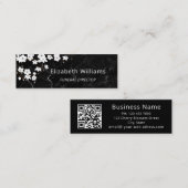 Carte De Visite Mini Code QR Marbre Noir Fleur de Cerisier Blanc (Devant / Derrière)