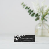 Carte De Visite Mini Code QR Marbre Noir Fleur de Cerisier Blanc (Debout devant)