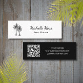 Carte De Visite Mini Code QR moderne Palmiers tropicaux noirs blancs