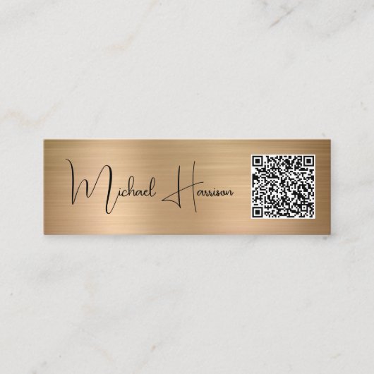 Carte De Visite Mini Code QR moderne Signature Script Gold (Devant)