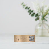 Carte De Visite Mini Code QR moderne Signature Script Gold (Debout devant)