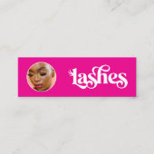 Carte De Visite Mini Code QR photo de technicienne de cils rose vibrant (Devant)