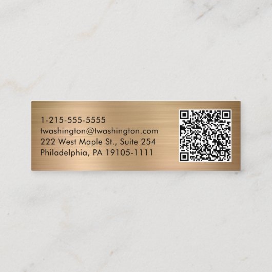 Carte De Visite Mini Code QR professionnel élégant Script Gold (Dos)